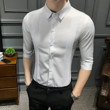 Плиссированная Мужская рубашка, приталенная, для свадьбы, вечеринки, летняя, однотонная, мужская рубашка, Camicia Uomo, винтажная, на пуговицах, черная, красная, белая, 5xl