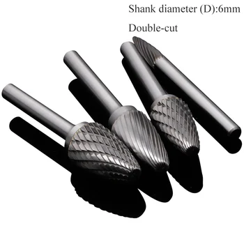 

1pc 6mm Shank Tungsten Steel Burr Cutter Double-cut Grinding Carving Head Rotary File Router Bit For Metal Polishing F Type
