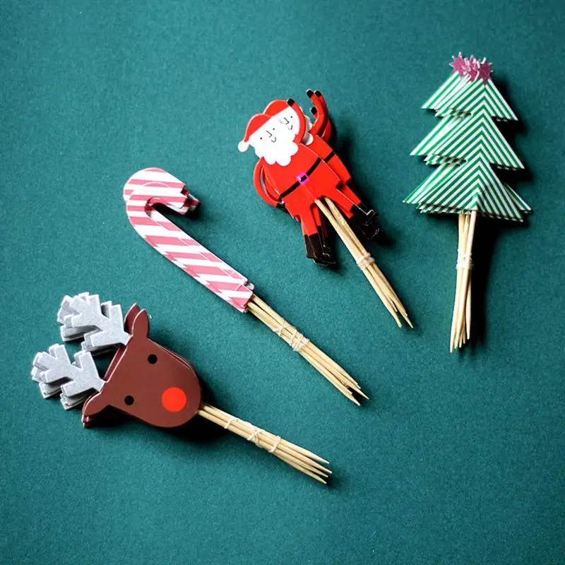 

48PCS Cute Christmas Cake Cupcake Decorative Toppers Muffin Food Fruit Picks Birthday Party Favors Decoration