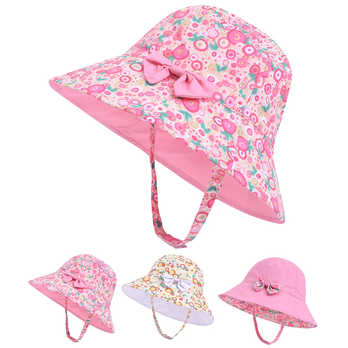 

Summer Baby Girls Sun Hat Cotton Baby Hat Kids Child Cap Bowknot Flower Print Bucket Hat Double Sided Can Wear