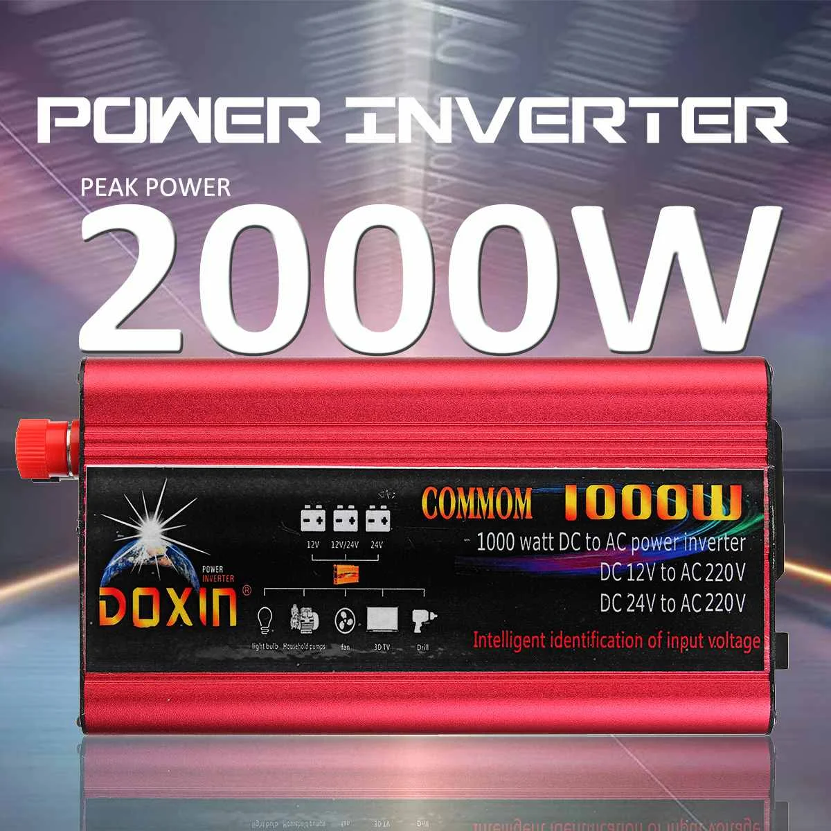 

DOXIN High Power 2000W 220V 12V Home Car Power Inverter Charger Converter Adapter Inverters USB Plug Port Modified Sine Wave