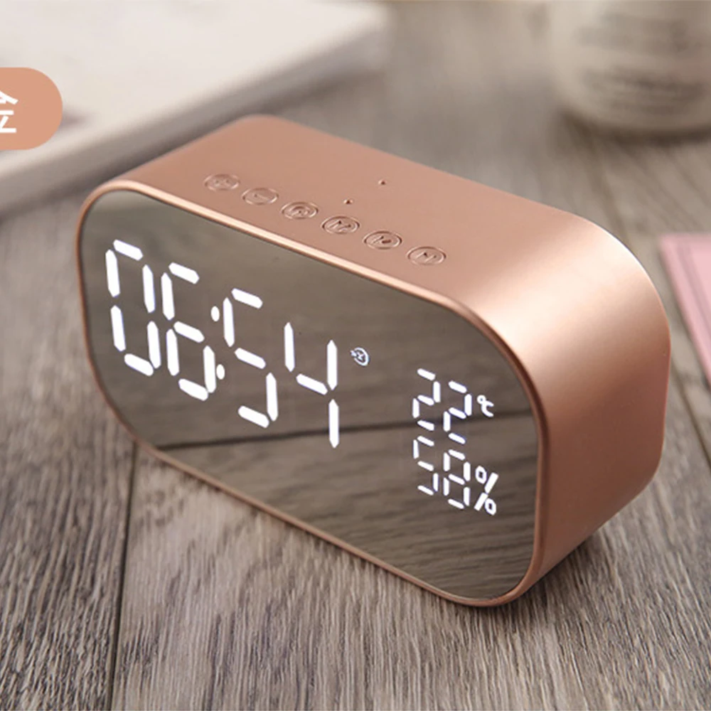 Digital Alarm Clock LED Alarm Clock FM Radio Wireless Bluetooth Speaker Support Aux TF Office Bedroom Home Snooze Display Time