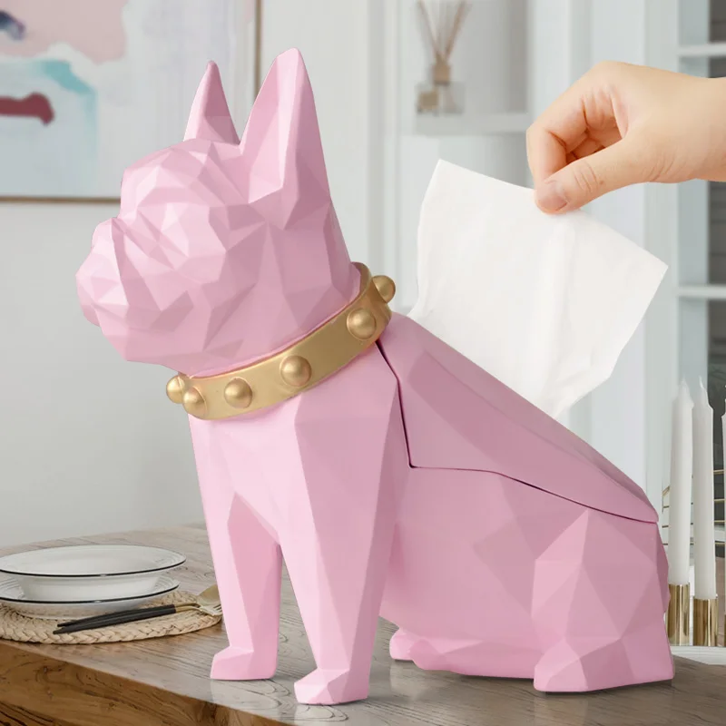 Goedkoop Hond Beeldje Hars Zwarte Hond Tissue Holder Craft Voor Keuken Kamer Tafel Top Home Decor Moderne Creatieve Geometrische Hond Tissue doos