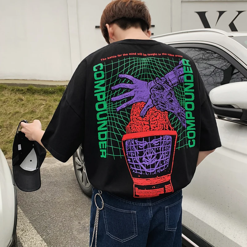 

Men's T-shirt 2019 Summer New Youth Popular Loose Round Neck Pullover Letter Print Short Sleeve Personality Youth Men's Clothing