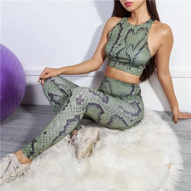 

MisDream Snake Skin Print 2 Pieces Sets Tops And Pants Women Two Piece Outfits Fitness Leggings Workout Tracksuits Sportswear