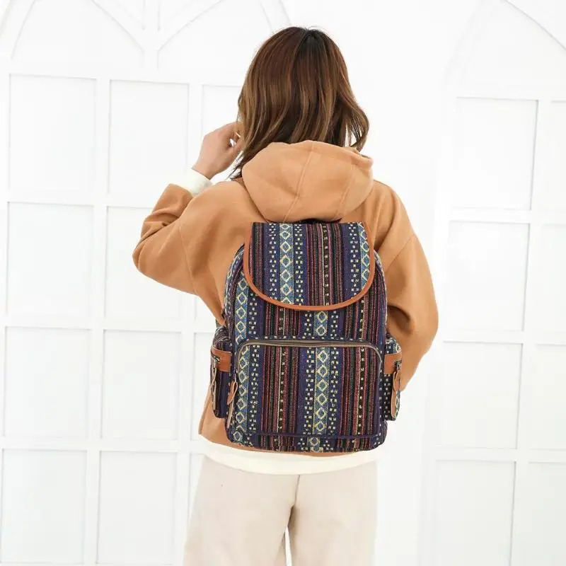 Женский рюкзак в этническом стиле Boho Большой Вместительный холщовый на плечо