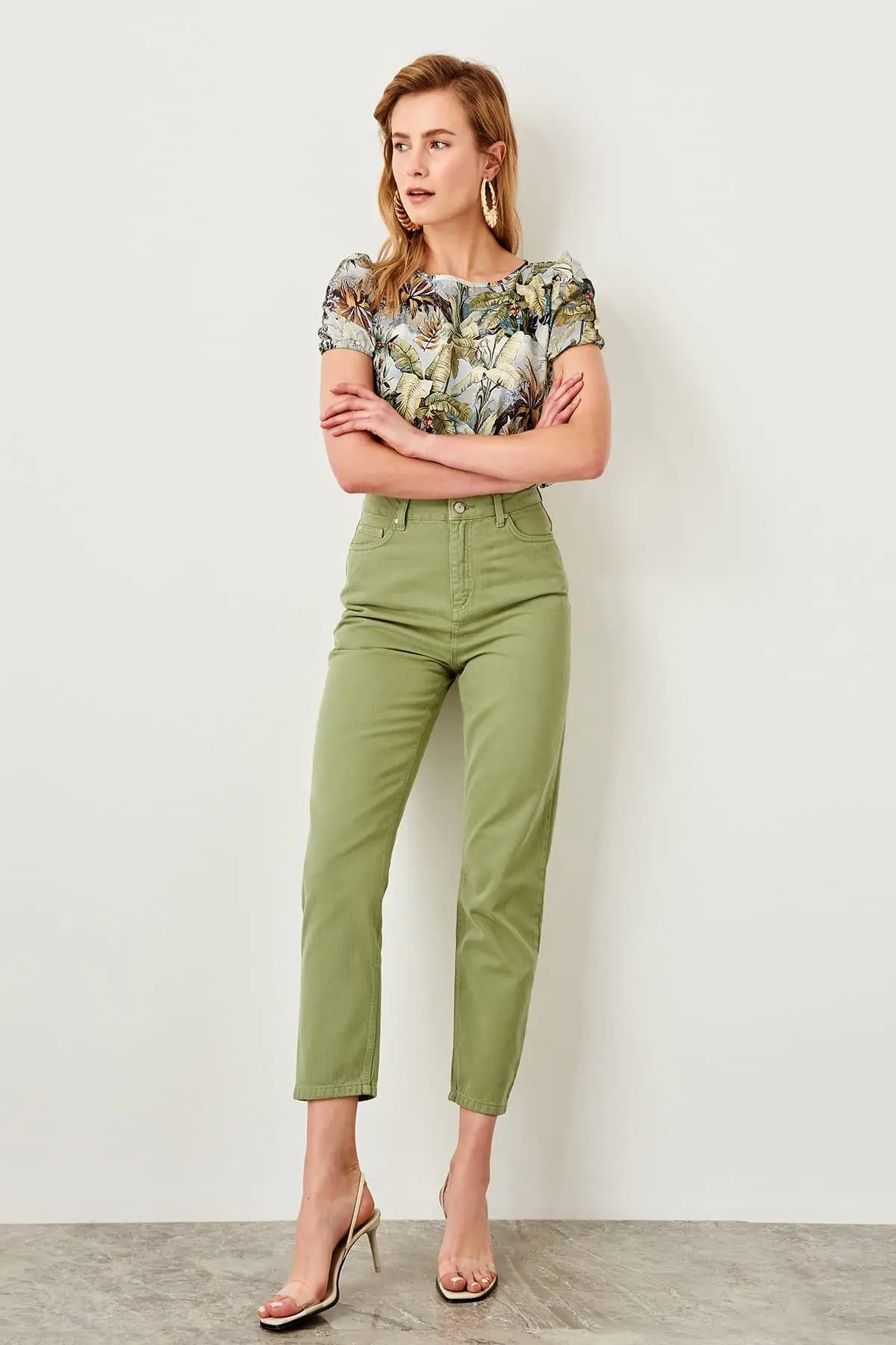 Trendyol Khaki High Waist Mom Jeans TWOSS19LR0206in Jeans from Women's