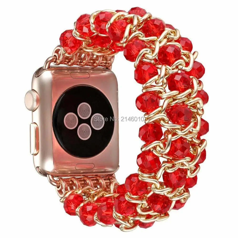 Cena Mieniąca się perła koraliki pasek bransoletka zespół kamień do zegarka Apple Watch Series 4 3 2 1 40MM 44MM 38MM 42MM zegarki damskie męskie pasek
