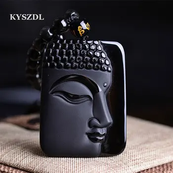 

KYSZDL DropShippin Natural Obsidian Stone top fashion crystal pendant Buddha Buddha Head necklace Pendant gift for men and women