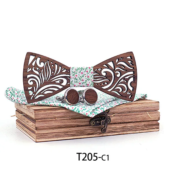  2019 North American Black Walnut Wooden Bow Tie Set and Handkerchief Tie Tie Casual Business Men's 