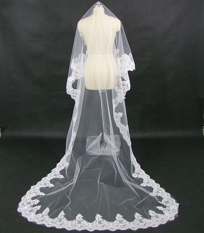

One Layer Lace Edge Cathedral Wedding Veil Long Bridal Veil