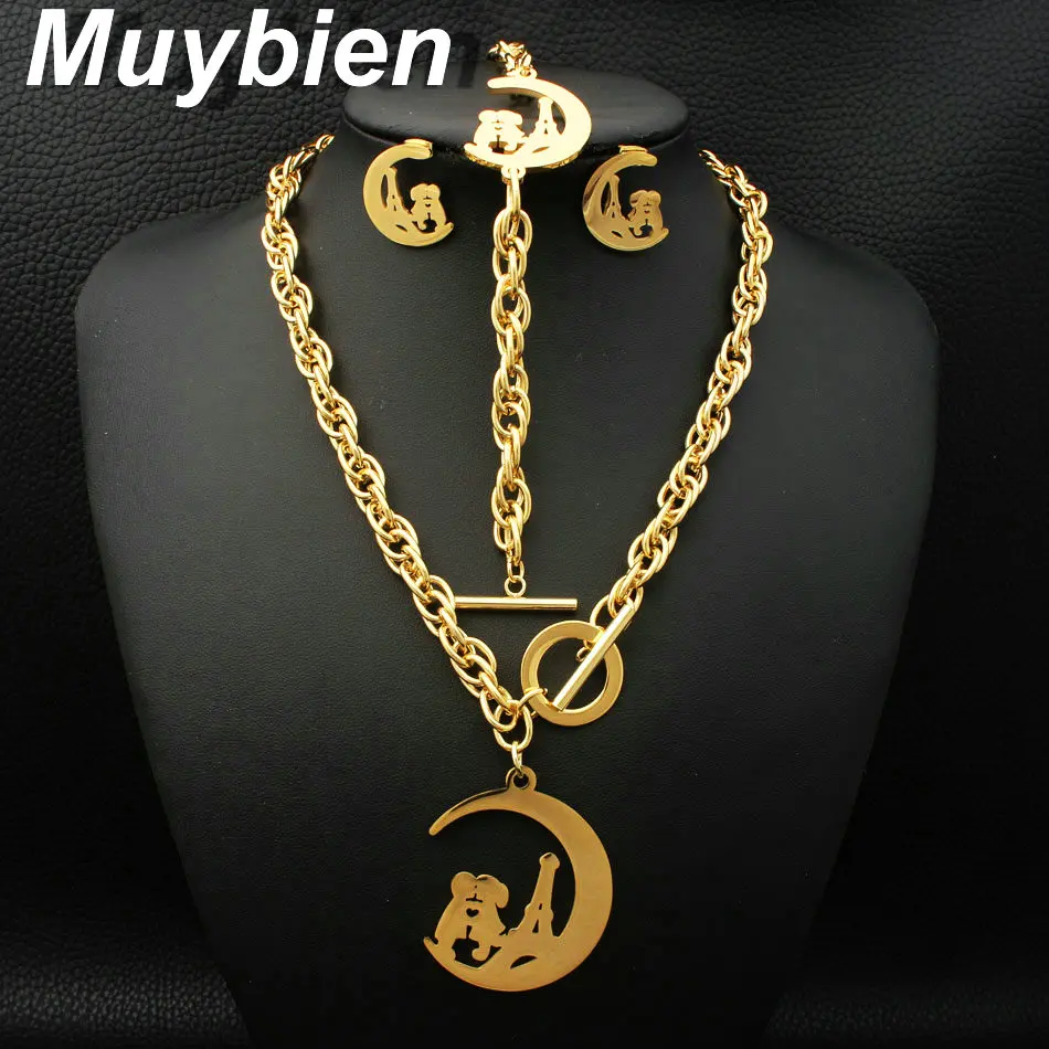 Новая мода узор нержавеющая сталь Jewelry Золото Цвет цепочки и ожерелья Brachlet серьги