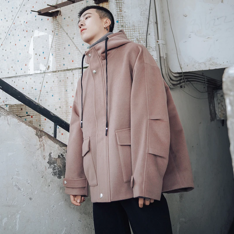 

Casual Men's Woolen Coat Autumn And Winter New S-XL Solid Color Temperament Simple Long-sleeved Youth Hooded Personality Fashion