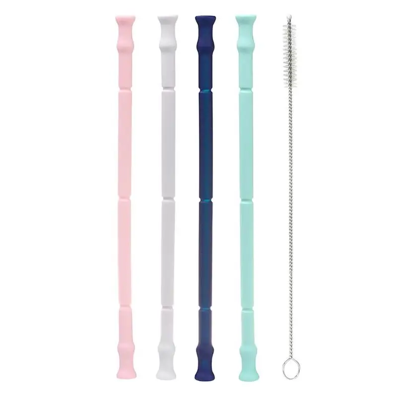 

4colors Silicone straw Reusable Folding Silicone Drinking Straw with Cleaning Brush Bar Drinkware kitchen accessories mug tool