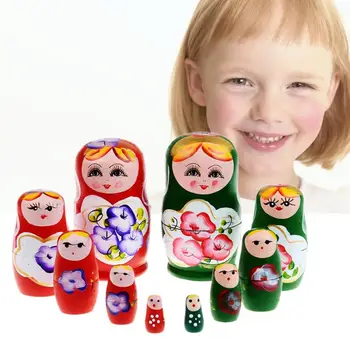 

5pcs Purple Dolls Set Wooden Russian Nesting Babushka Matryoshka Hand Paint