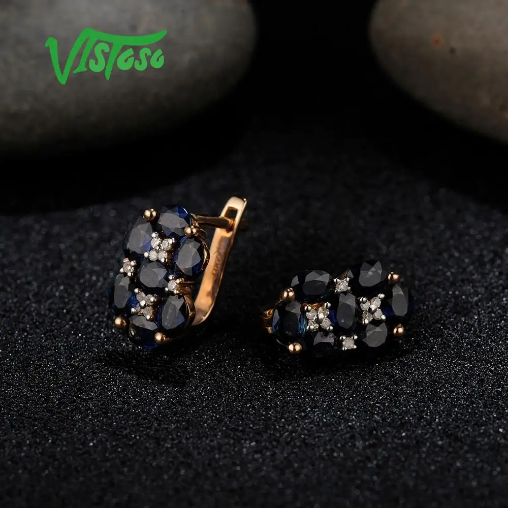 VISTOSO золотые серьги для женщин 14K 585 розовое золото блестящий синий сапфир