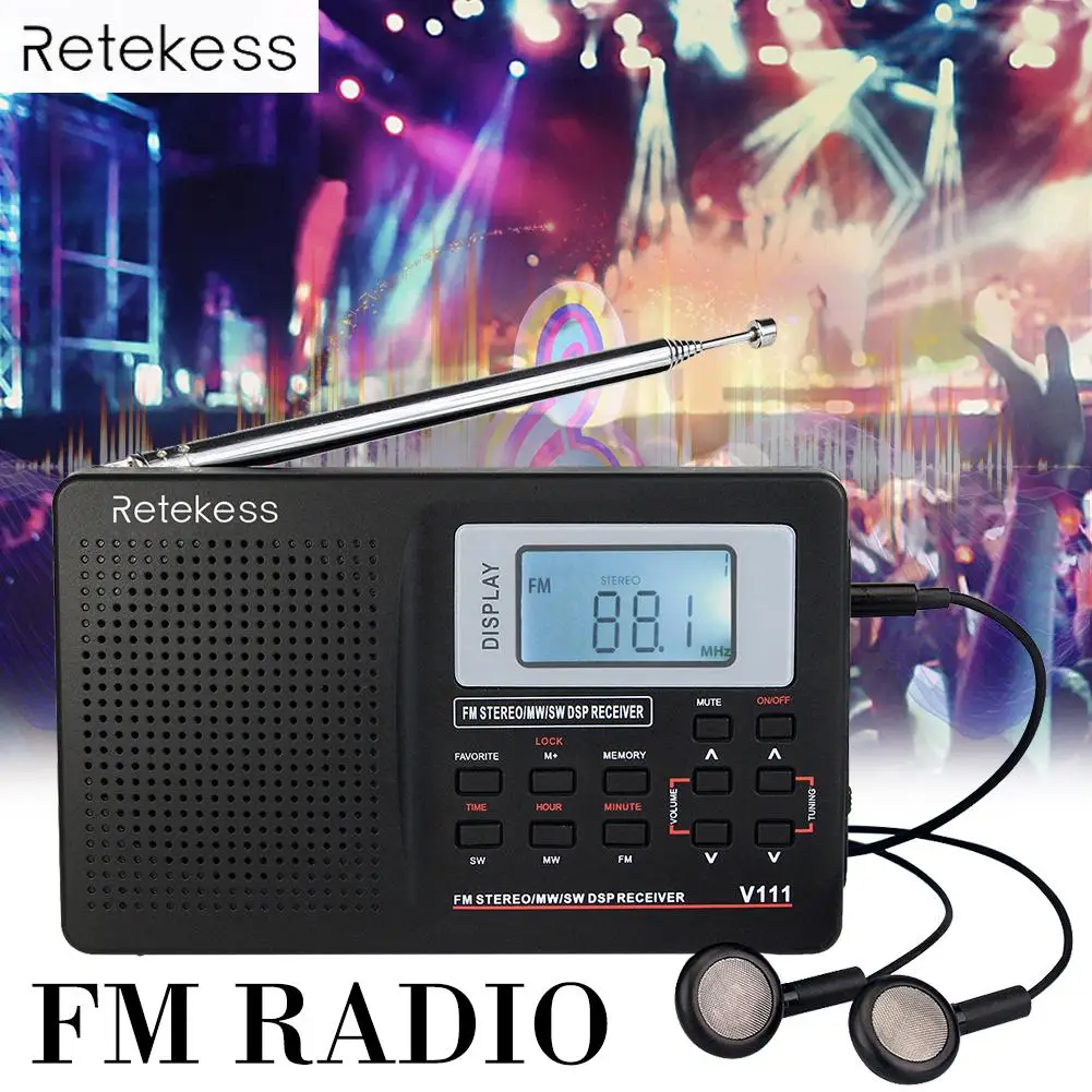 RETEKESS V111 портативный FM компактное минирадио стерео MW SW LW радио полный диапазон