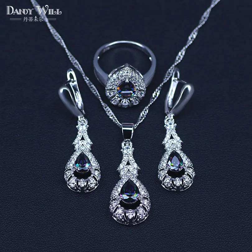 Mystic Rainbow Fire Cubic Zirconia Costume Jewelry Sets Decorations for women Earrings/Pendant/Necklace/Ring | Украшения и