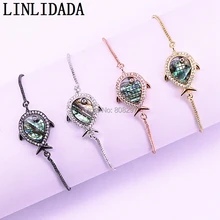 10 шт. микро Pave CZ Abalone оболочки рыбы шарм браслеты с коннекторами LL-B033