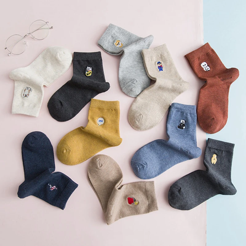 

Animal Embroidered College Style Cartoon Hot Sale Popular Socks Short Sock Autumn Women Ladies Cotton Mid Tube Winter 1Pair