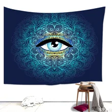 Loartee Blue Abstract Eye Tapestry Mandala Fashion Curly Lines Room Wall Hanging Decoration Curtain
