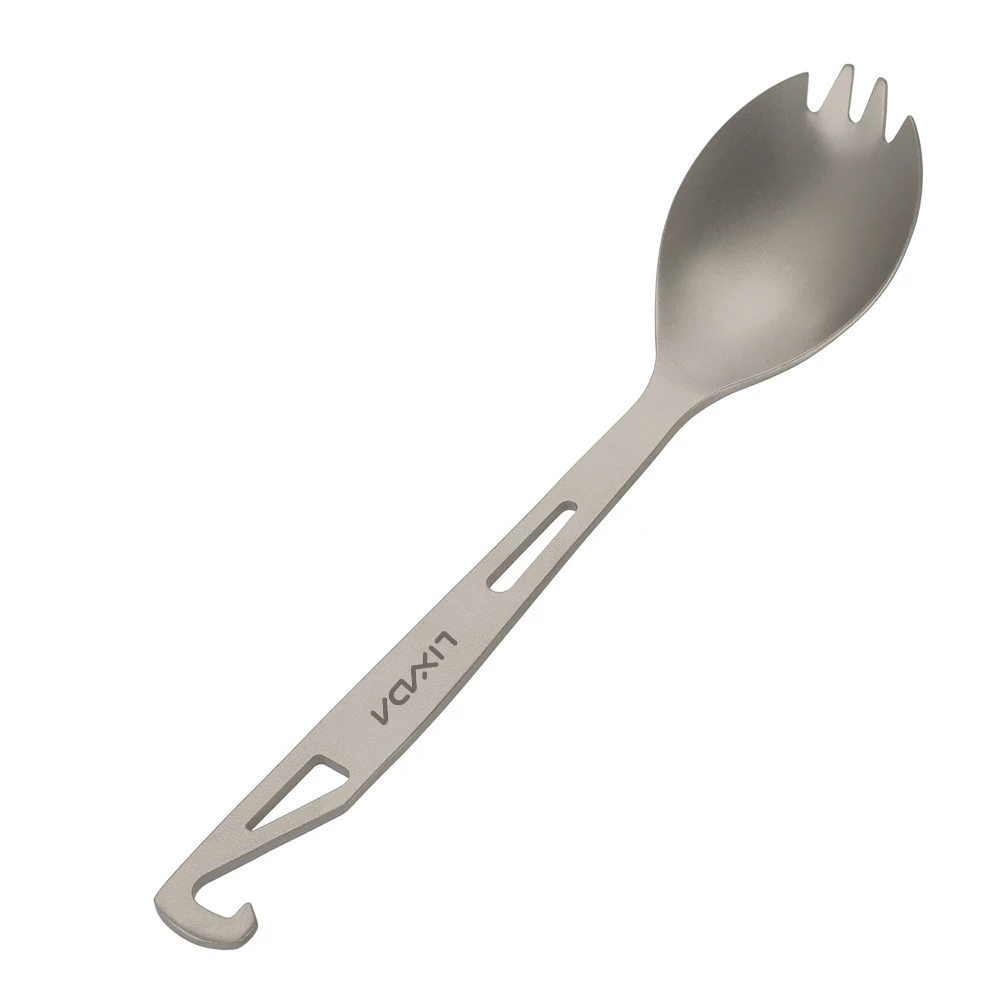 Lixada cena cuchara Tenedor de titanio Spork con abrelatas de botella ligera al aire libre la cena cuchara tenedor para viajes de Camping mochila
