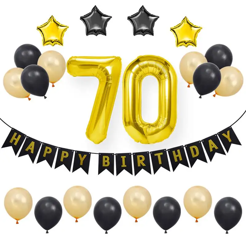 

23 Pcs 70th Happy Birthday Decorations Party Supplies Aluminum Foil Balloons Bunting Banners Latex Balloon Set