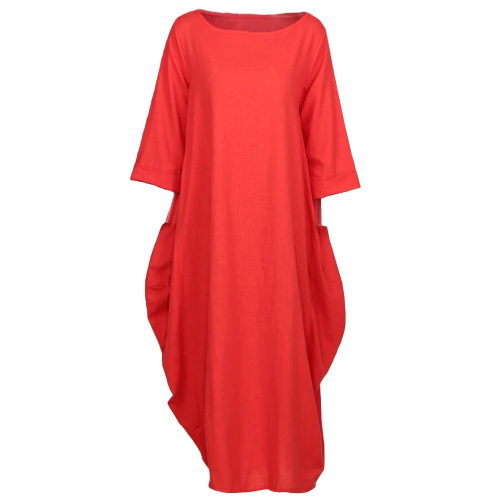 

Anself 2019 Women Autumn Vintage Baggy Maxi Dress Long Sleeve Casual Pleated Female Cotton Linen Dress 4XL 5XL Plus Size Dress