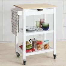 SoBuy FKW66, Kitchen Storage Serving Trolley Kitchen Shelf with Rubber Wood Top 1 Drawer 2 Shelves food serving trolley for indian marriage halls
