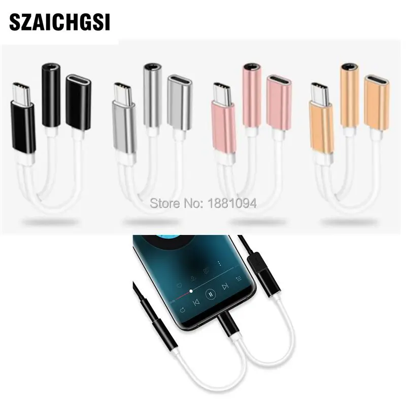 200pcs/lot USB Type C Adapter Charger Audio Cable 2 In 1 Type-C To 3.5mm Jack Earphone Aux Converter For Huawei xiaomi phone | Электроника