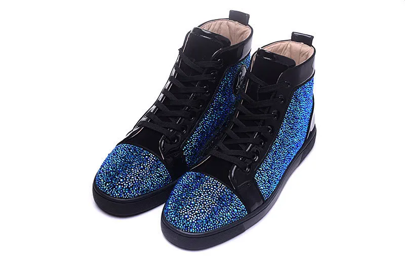 Glitter Para Flats Fundo Vermelho Homens Sapatos De Couro Azul Picture Casual Up Altos Sneakers Grife Handmade Genuíno Top Lace As axEq6vA