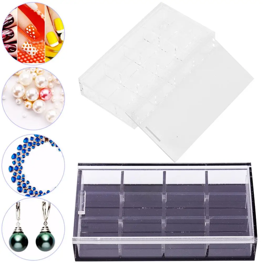 

2 Colors 12Grids Nail Art Storage Box Beads Decoration Organizer Container