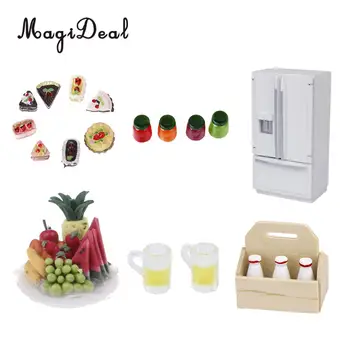 

MagiDeal 1/12 Dollhouse Modern Sense Kitchen Accessories Mini Refrigerator&Vivid Food Drink Set for Dolls House Decor Toys