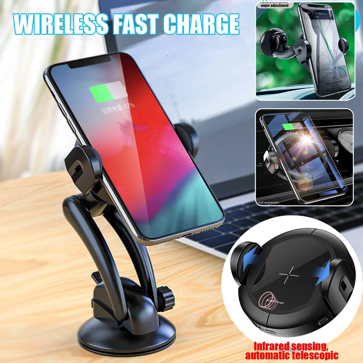 

Universal Automatic Infrared Sensor Car Qi Wireless Charger For iPhone x Wirless Charging USB Fast Car Charger Holder For Xiaomi