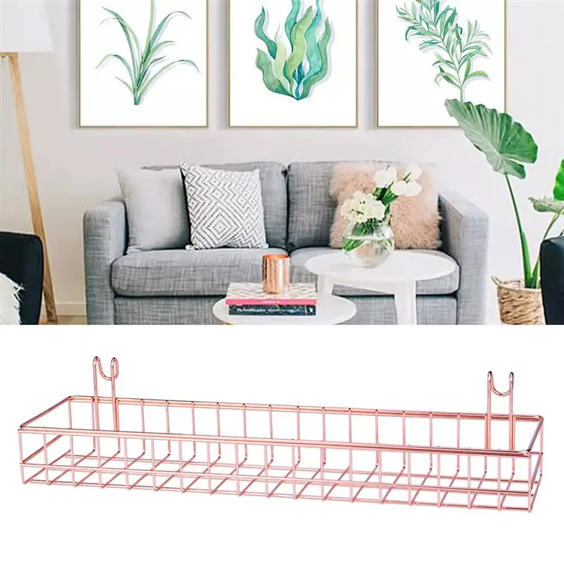 

Creative Wrought Iron Hanging Basket Simple Nordic Style Wall Shelf Storage Basket Items Display Stand - 40x10x5cm (Rose Gold)