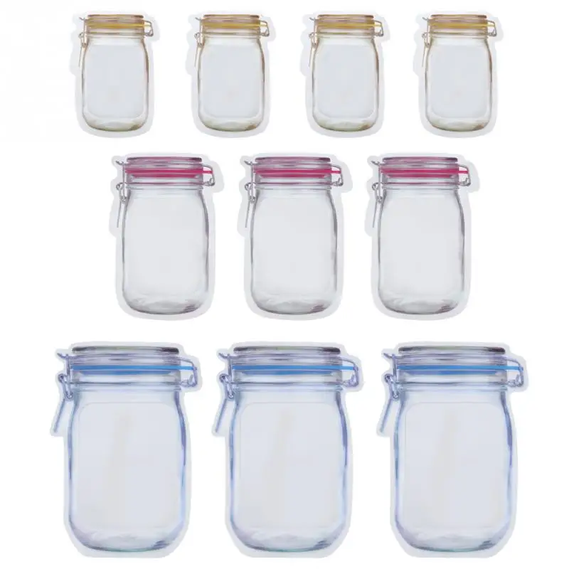 

10pcs/ Set Multipurpose Portable Transparent Bottle Pattern Sealing Storage Bag for Snacks Small Size