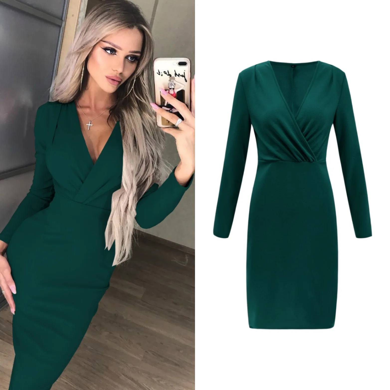 VITIANA Women Work Office Midi Dress Female 2019 Spring Long Sleeve V Neck Elegant Slim Bodycon Party Casual Dresses vestidos VITIANA Women Work Office Midi Dress Female 2019 Spring Long Sleeve V Neck Elegant Slim Bodycon Party Casual Dresses vestidos