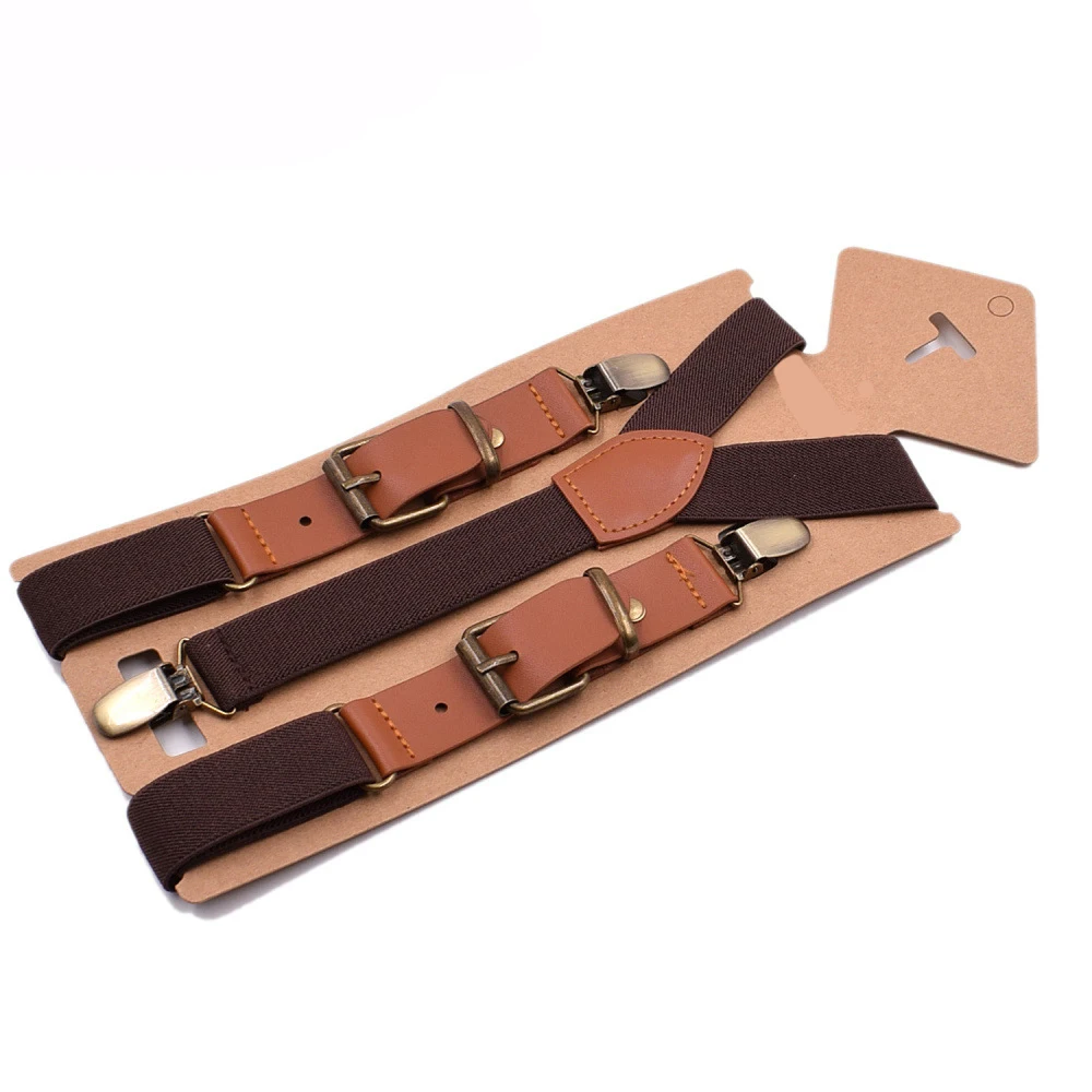 

2019 New Monochrome Fashion Three Clip Children's Strap Clip Boys And Girls Sling Straps 2.5 Spell Leather Children Fashion