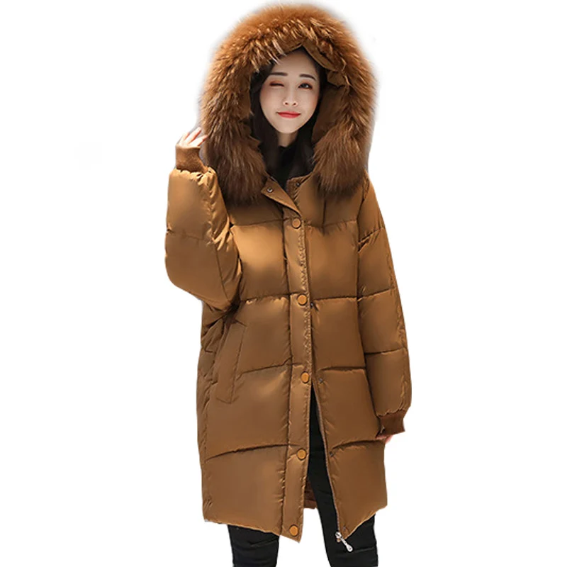 

2018 New Women Thick Parkas Winter Loose Long Coat Warm Fur Collar Hooded Jacket Soft Mujer Autumn Pocket Casual Outerwear PJ76