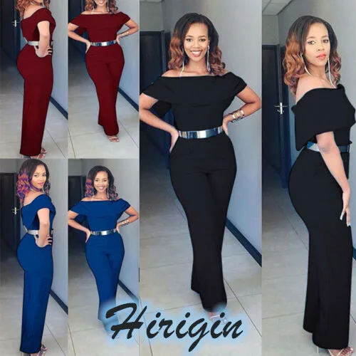 

Jumpsuits Women's Casual Solid Color Off Shoulder Slash Neck Sleeveless Ruffles Jumpsuits Loose Wide Leg Jumpsuits