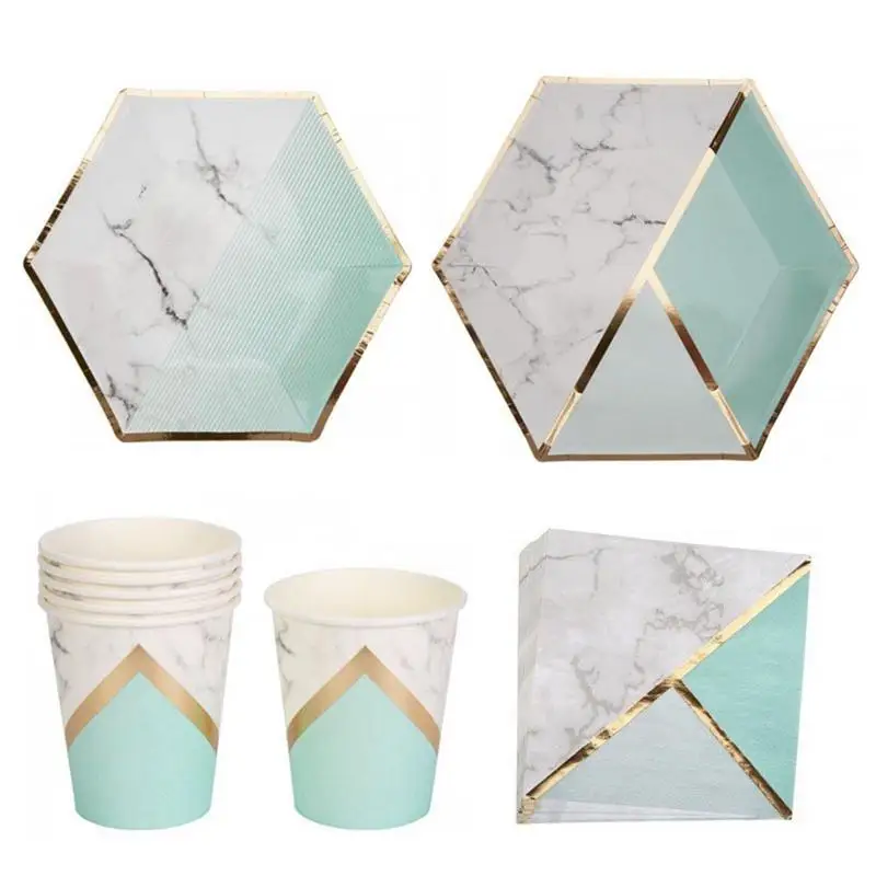

Marble Texture Paper Disposable Tableware Party Decoration Tissue Paper Cup Dish Dinner Paper Tableware Plates Cups Napkins
