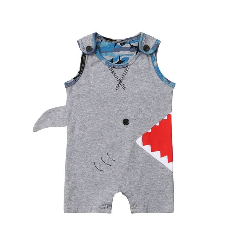 الوليد الرضع طفل رضيع القرش أكمام رومبير بدلة للجسم بذلة الزي Sunsuit