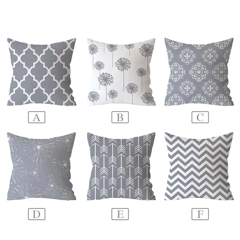 

Gray Geometric Printed Pillow Case Cover Square Polyester Pillowcase 45*45cm Decorative Throw Pillow Case Cover For Home