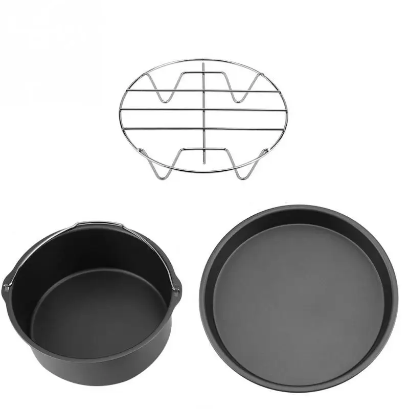 

8inch 3-Set Air Fryer Accessories for Gowise Phillips Cozyna Fit 4.0-5.6QT Cake Barrel Pan Rack Mat Kit