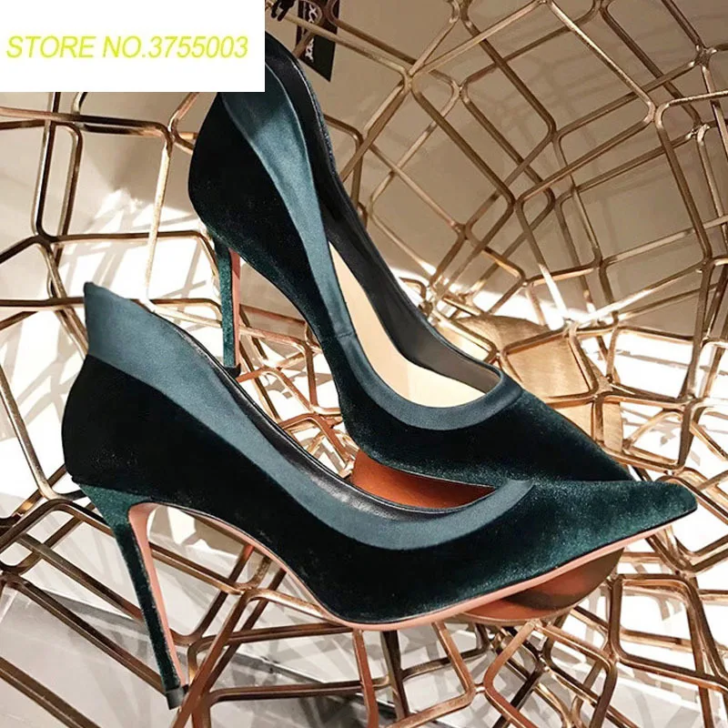 Deux Hauts green Black À Femmes Chaussures Talons Nouveau Pointu Talon Bout Velours red D'orsay Cm 9 Marques Designer pièce Parti Stiletto Pompes PgnRY