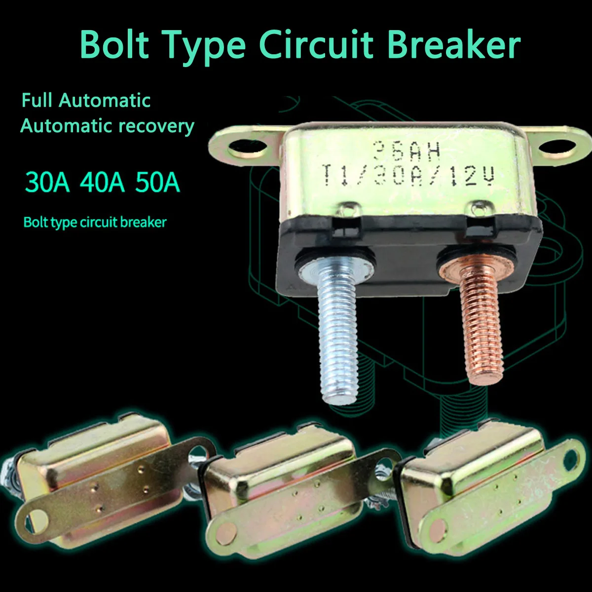 DC 12V 10A-50A Auto Reset Metal Circuit Breaker for Dual Battery Car Solar Boat