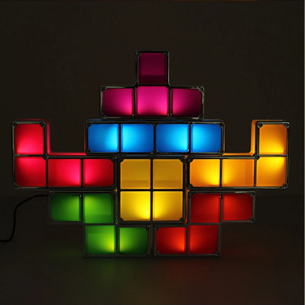 DIY Tetris светильник головоломка Штабелируемый светодиодный настольный
