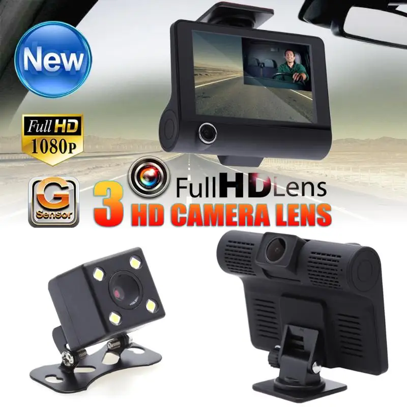

4" Dual Lens FHD 1080P Car DVR Rearview Camera Dash Cam Car-styling Digital Video Recorder Auto Drive Dashcam Camcorder 3 Lens