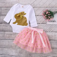 Пасхальная Одежда для девочек на день рождения, Одежда для новорожденных с кроликом+ детская одежда, комплект принцессы из 2 предметов, юбка-пачка для малышей 0-2