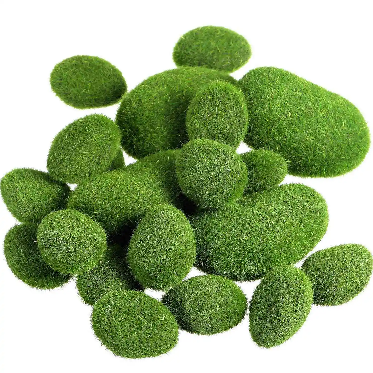 

20 Pieces 2 Sizes Artificial Moss Rocks Decorative Faux Green Moss Covered Stones